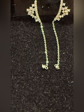 Dainty Silver Chain Drop Earrings with Crystal Accents